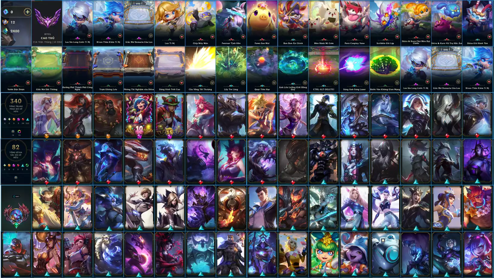 LOL TFT VIP Dư 12 Huy Chương Rank TFT Cao Thủ  - Rất Nhiều Khung Đẹp 340 Skin - Lv 441- Full Tướng - Nhiều Hàng Hiệu Đa Sắc 82 - Còn Đổi Tên TFT - TFT VIP Như Ảnh Thông Tin Hỗ Trợ Đầy Đủ - Bảo Hành 100%